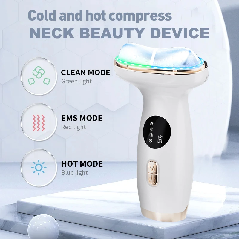 جهاز تجميل الرقبة المضغوط البارد والساخن للوجه EMS العلاج بالضوء بالألوان الحالية الصغيرة لتعزيز جهاز تدليك الذقن والرقبة