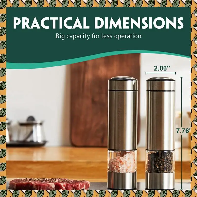 

A77I 2X Electric Pepper Grinder, Automatic Pepper Mill Grinder, Stainless Steel Battery Operated Salt Grinder Refillable
