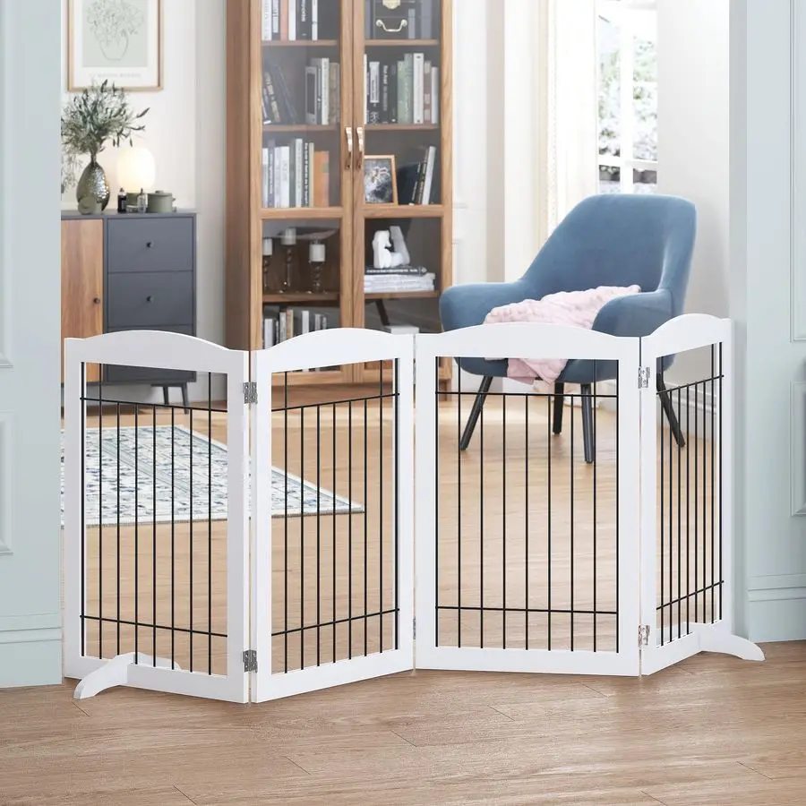 

Free Standing Foldable Wire Pet Gate for Dogs, 80 inches Extra Wide, 30 inches Tall 4 Panels Dog Gate for the House, Doorway, St
