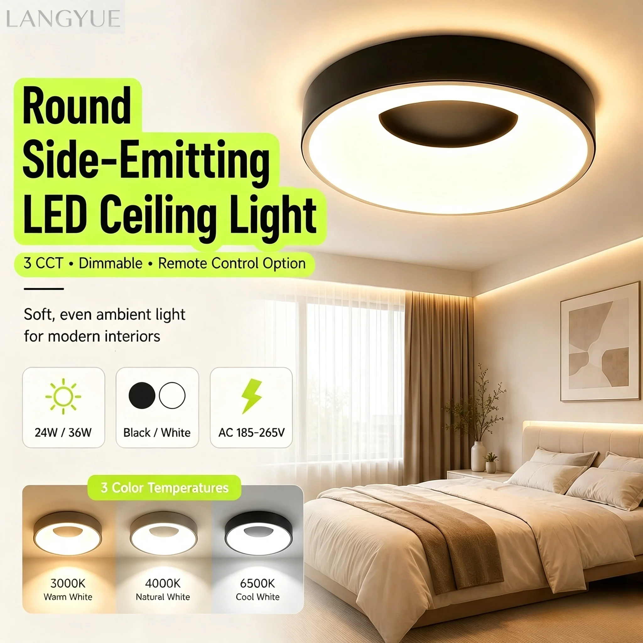3 Colors LED Dimming Lighting Smart Ceiling Light Remote Control Indoor for Living Room Iron Frame Kitchen Panel Ceiling Lamp