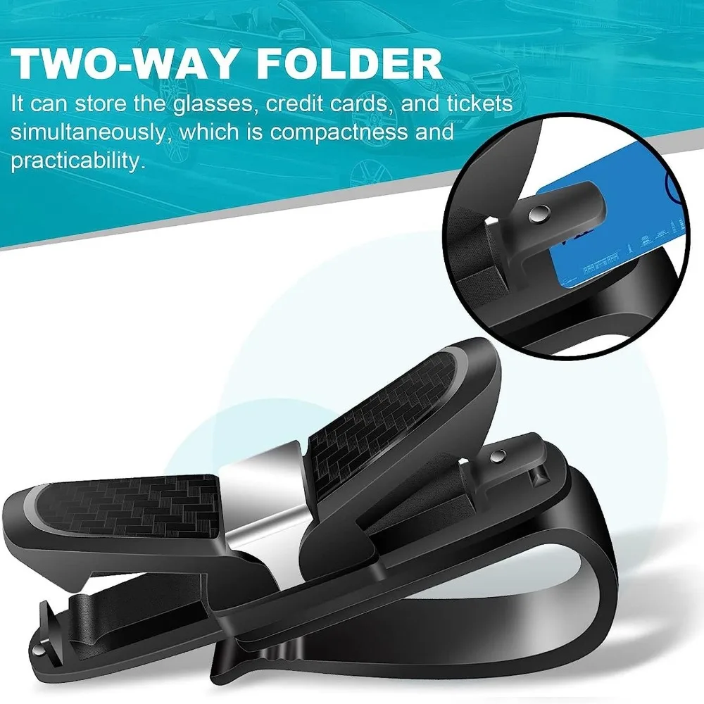 Car Glasses Holder Sun Visor Clip Carbon Fiber Sunglasses Mount 180 Degree Rotational Double-Ended Eyeglass Clip Auto Interior Organizer Ticket Card Storage Universal Vehicle Accessories Multi-Function Premium Design Car Truck SUV Rotating Holder