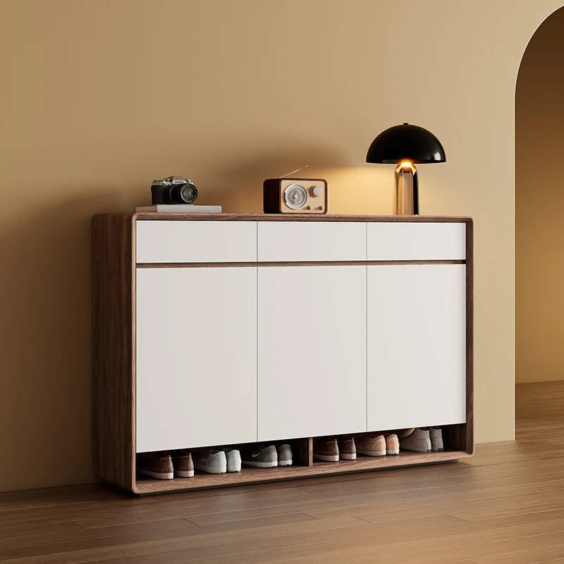 Shoe cabinet, modern simple solid wood storage locker at the entrance of the home, large-capacity integrated cabinet