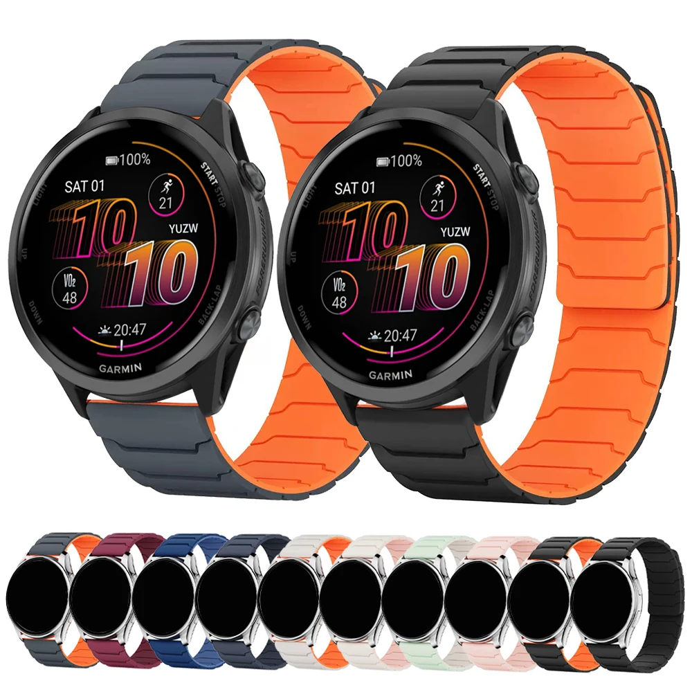 20/22mm Magnetic Loop Band for Garmin venu/3/2/2Plus/Forerunner 570/265/265/165/vívoactive 6 5 Two-Tone Silicone Strap Bracelet