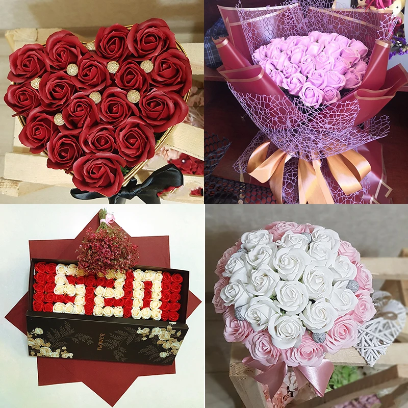 50 Stück künstliche Seifenrosen, Blumenkopf, Durchmesser 4,5 cm, Schönheit, Hochzeit, Valentinstag, Geschenk, Rosen, Blumenstrauß, Zuhause, Party, Dekoration, Blume – Detail 4