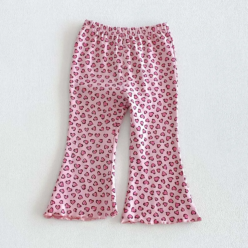Children Pants Cotton Autumn New Arrival Heart Shape Dot Bow Print Toddler Girl Flare Pants Fashion Kids Clothes