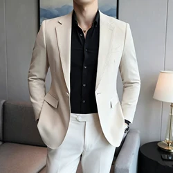 Luxury High-end Brand Solid Color Plaid Stripe Men's Casual Business Blazer Groom Wedding Dress Party Show Host Suit Jacket Coat