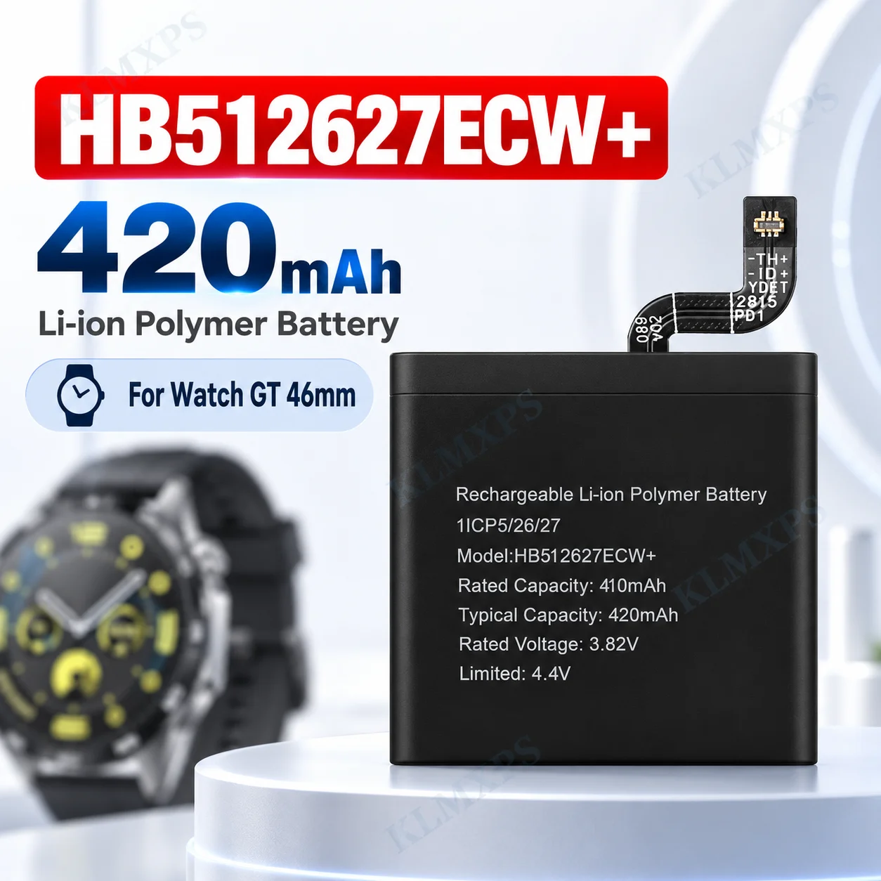 HB512627ECW+ 420mAh Li Polymer Battery Replacement for Huawei  Watch GT 46mm Rechargeable Battery Repair Part with Tool