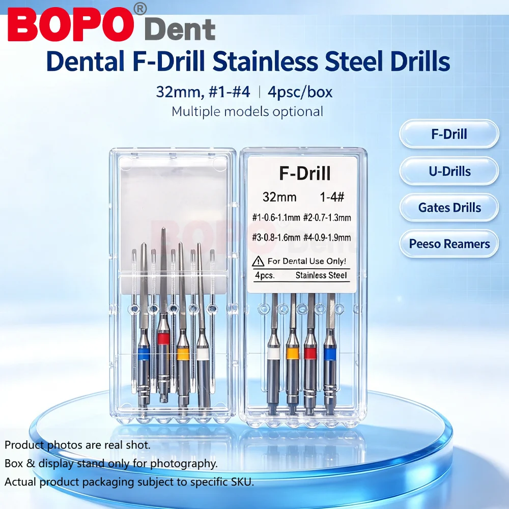 4Pcs/Box Dental Instrument Metal Fiber Post Expander Drills Reamers Endodontic Root Canal Files F Drills Dentistry Material Tool
