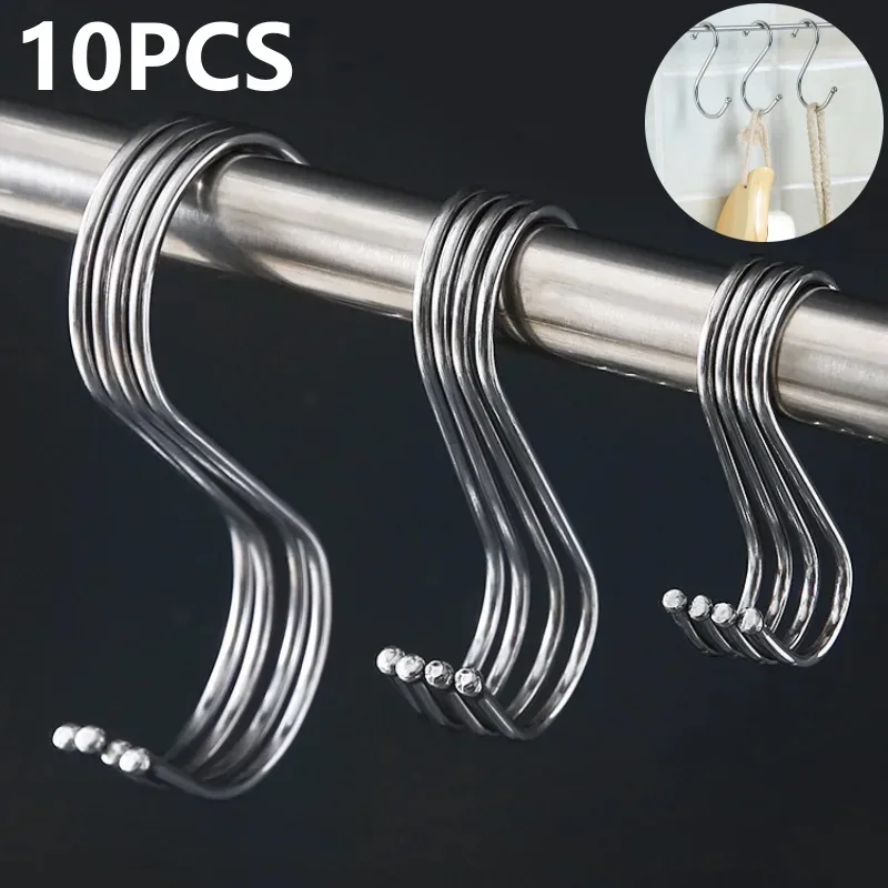 

10pcs Stainless Metal S-Shape Hook Garden Hanging Clasp Kitchen Pot Rack Bedroom Bags Clothes Towels Closet Rod S Hanger Hooks