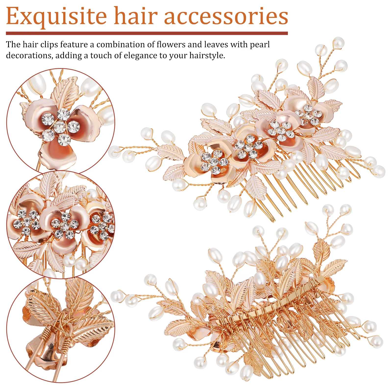 

3 Pieces Pearl Hairpin Comb Set Elegant Flower Leaf Design Comfortable Lightweight Golden French Hair Pins For Women