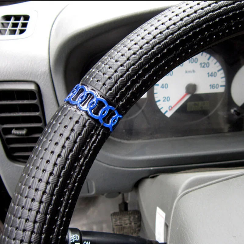 Truck Bus Vehicle Car Woven Leather Steering Wheel Cover Diameter -36 38 40 42 45 47 50cm Black Classic Covers