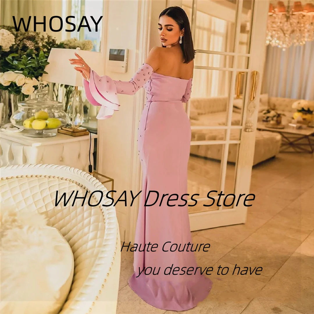 WHOSAY Bespoke Prom Dresses Strapless Handmade Crystals Evening Gowns Long Sleeves Sexy Back Wedding Party Bride Wear Dress