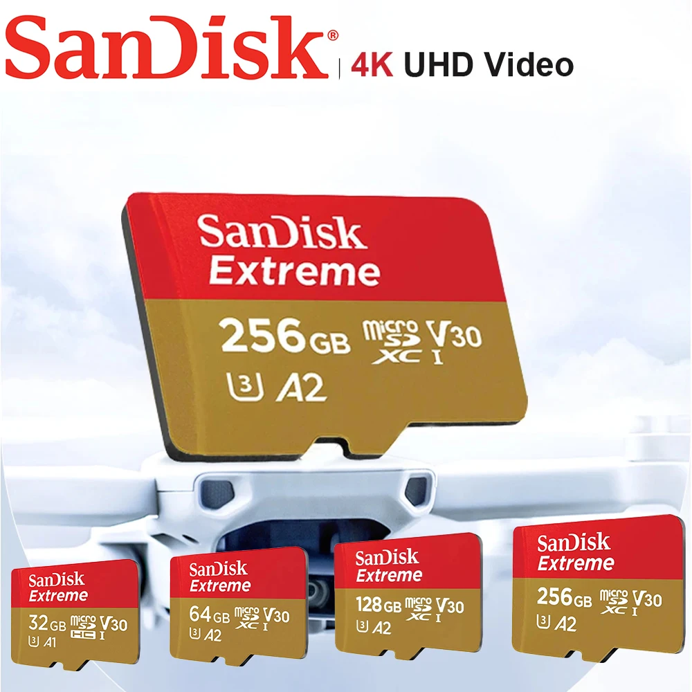 

New SanDisk Extreme microSDHC/microUHS-I Card 4K UHD Full HD Video UHS Speed Class U3 And V30 for Cameras pc