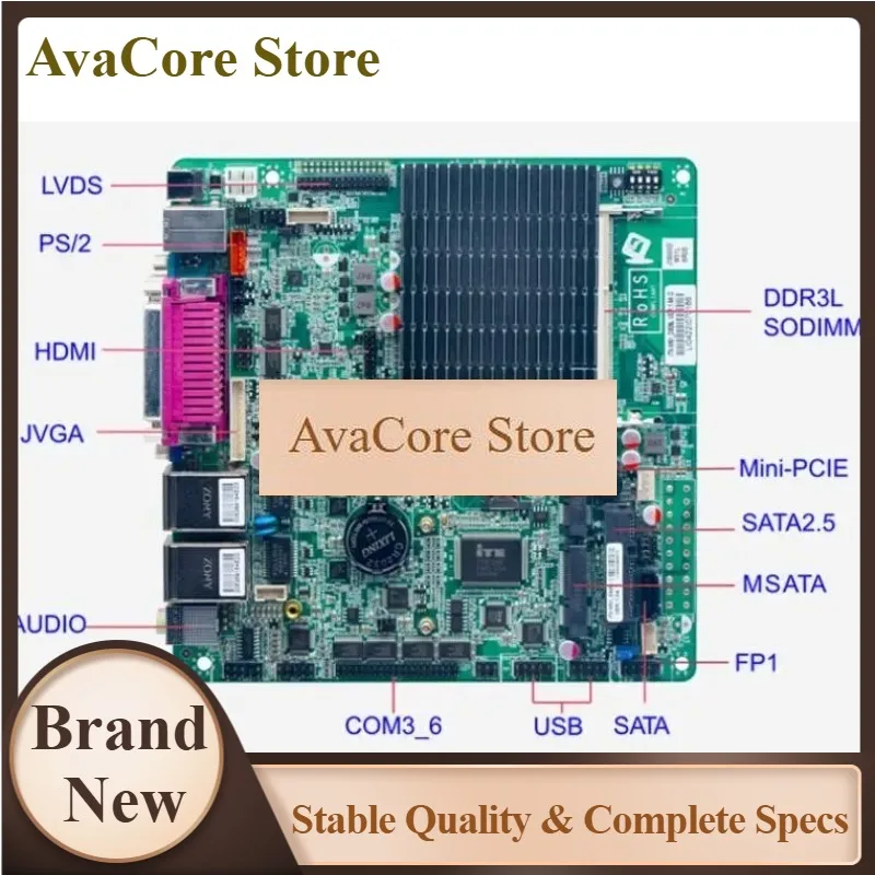 AvaCoreJ1900 J1800 Motherboard Mini-ITX SBC IPC Mainboard Industrial Fanless Board Mini ITX With ATOM Quad Core DC-12V COM LAN L
