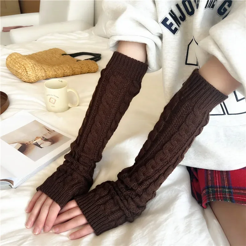 Long Fingerless Gloves Women Mitten Winter Arm Warmer Knitted Arm Sleeve Fashion Casual Soft Girls Clothes Punk Gothic Gloves