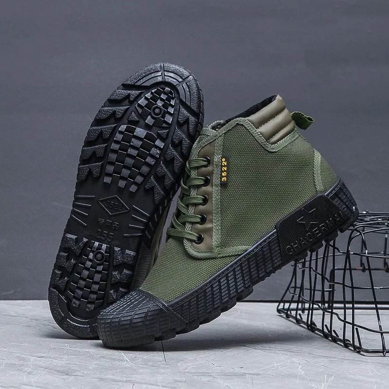 High-Tech Canvas Breathable Work Boots Men's Construction Site Labor Farm Work Wear-Resistant Anti-Slip Rubber oes