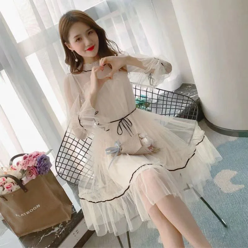 

Good Quality Fashion Set Dress 2024 New Summer Lace Gauze Dress Fairy Sweet First Love Dress Girl Wind Wear With Super Fairy Top