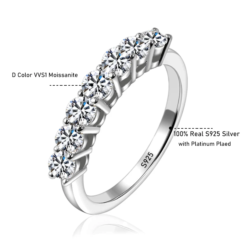 TEZZC Full 3mm Moissnaite Ring For Women S925 Sterling Silver Wedding Sparkling Certificated Lab Diamond Finger Rings Jewelry
