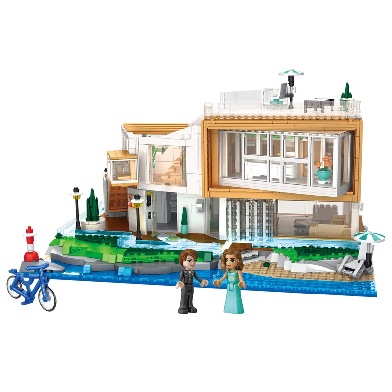 IN STOCK MOC Idea Construction Sea View Villa Light House Building Blocks Bricks Model Toys for Children Birthday Gift Set