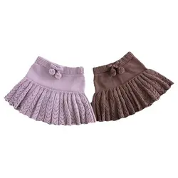 2026 Spring Autumn Kids Short Skirt Girls Cute Solid Color Knitted Pleated Skirt Children Hollow Out Knitted Shorts