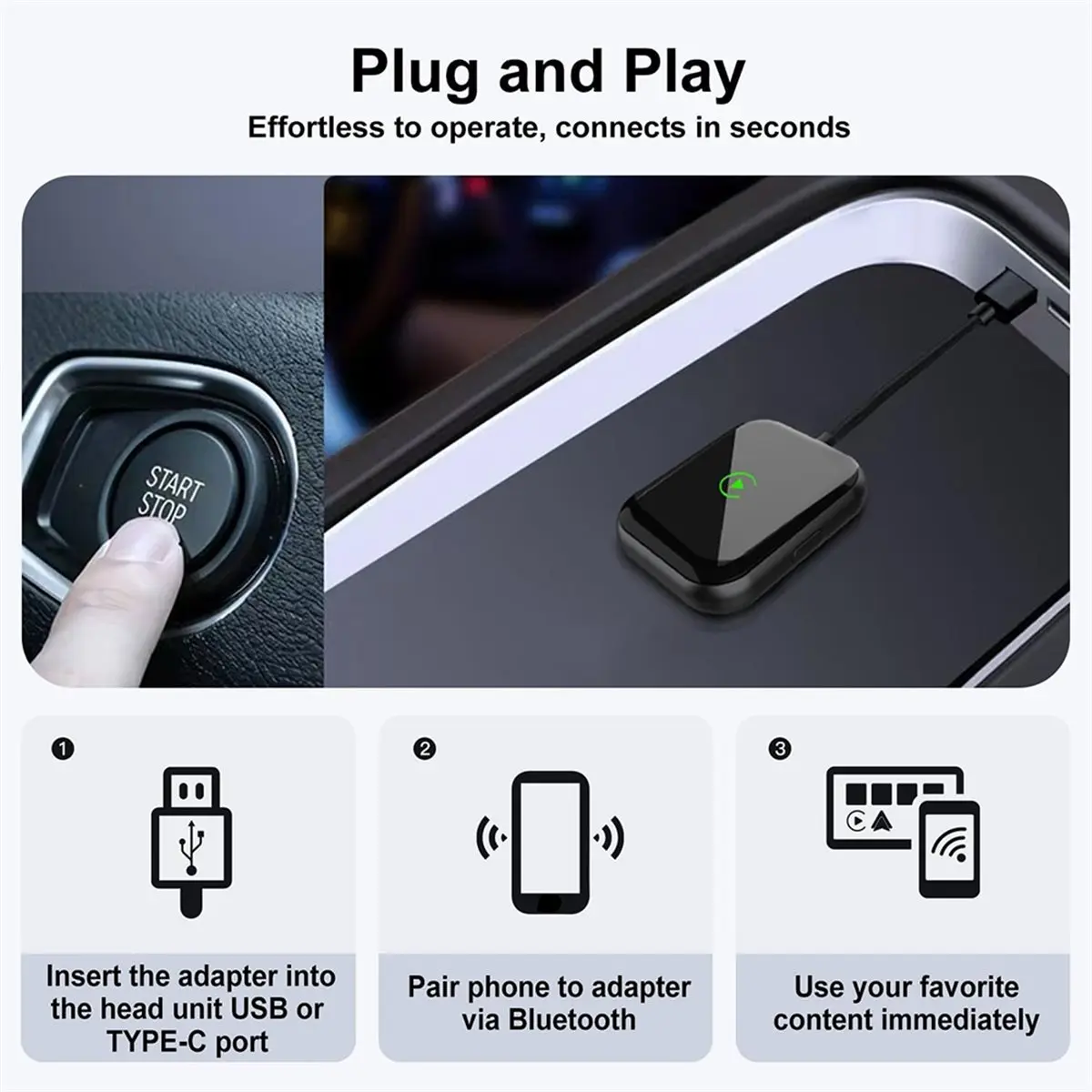 Wireless CarPlay & Android Auto Adapter - 2-in-1 Plug & Play Solution, Converts Wired Systems to Wireless