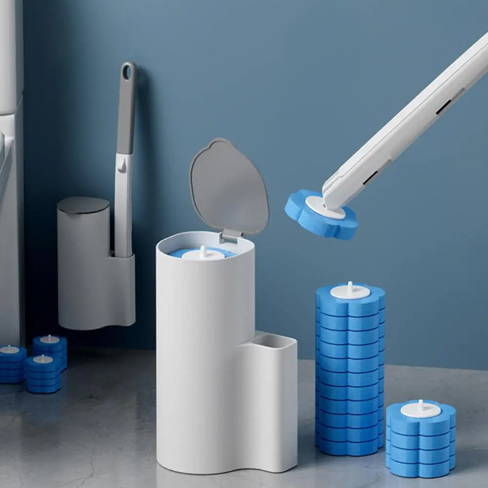 Hygienic Toilet Brush Disposable Toilet Brush with Replaceable Heads Wall-mounted Holder for Bathroom Extended Handle Brush