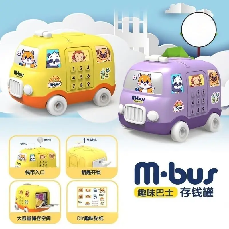 Cofrinho infantil de brinquedo, formato de ônibus de desenho animado, cohete pequeno pode deslizar depósito e sair, cofrinho, presente de ano novo chinês
