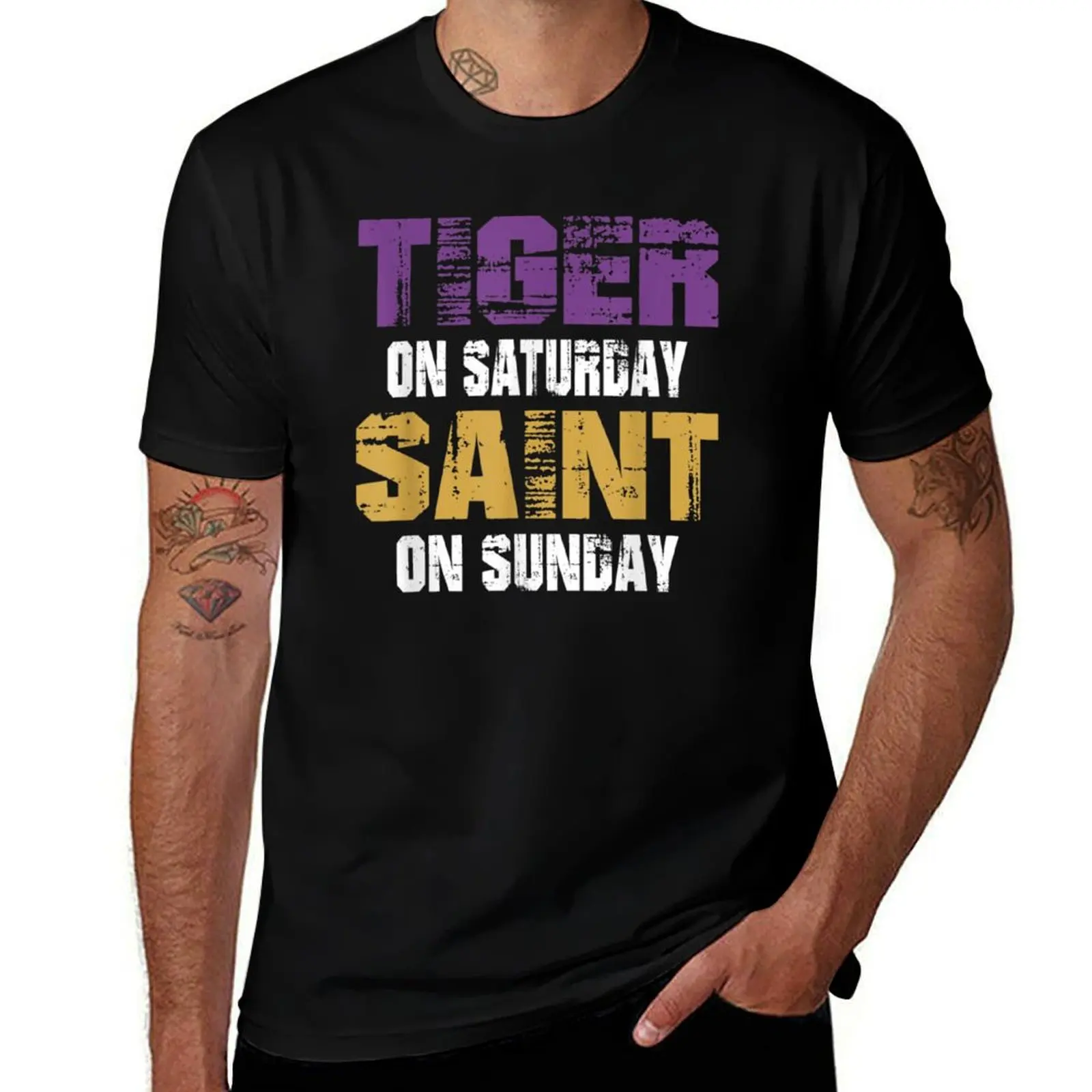 Tiger on Saturday Saint on Sunday T-Shirt Minimalist Graphic Tee Shirt T-Shirt