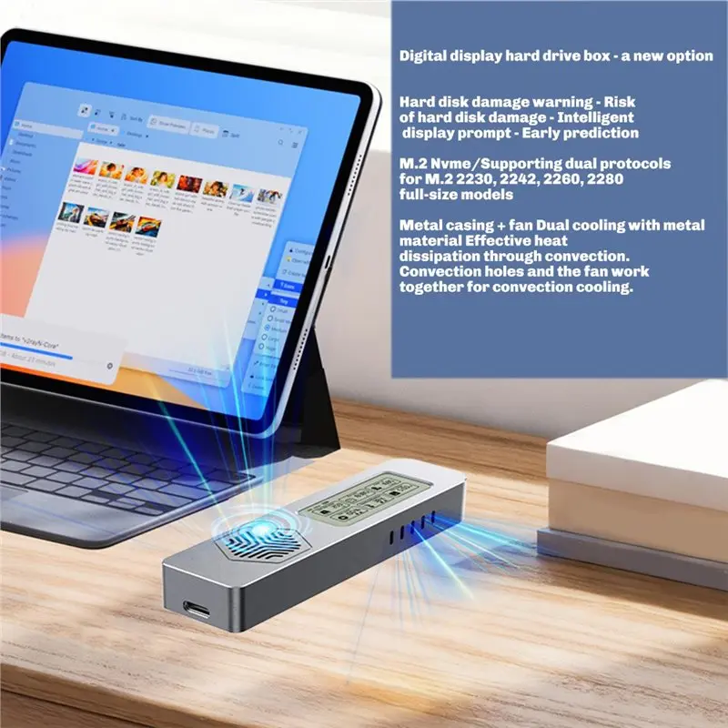 M51K-M.2 Hard Drive Case NVME/ENGFF Dual Protocol Solid-State Mobile Hard Drive Case Intelligent Digital Health Detection A
