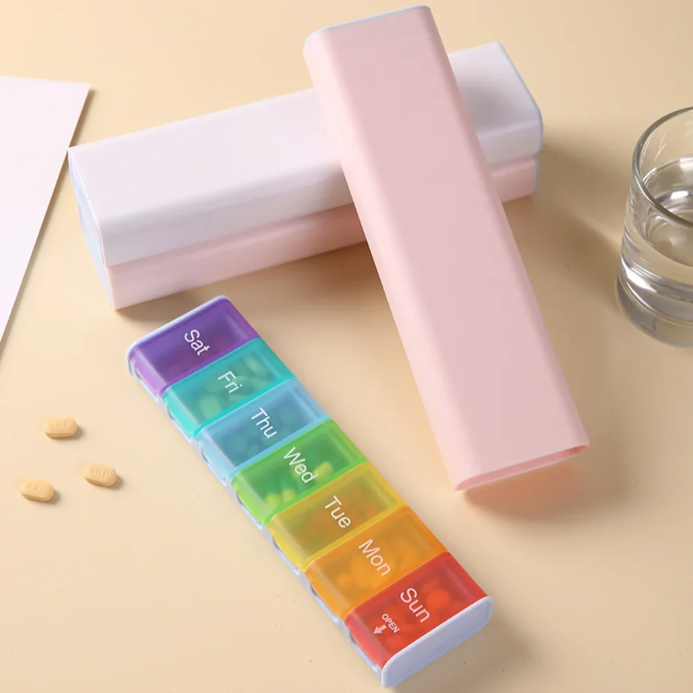 Neue Premium 7 Tage 7 Grids tragbare wöchentliche Press-Typ große Pillendose täglicher Koffer Aufbewahrungsorganisator für Vitamin-Medizin-Fischöle