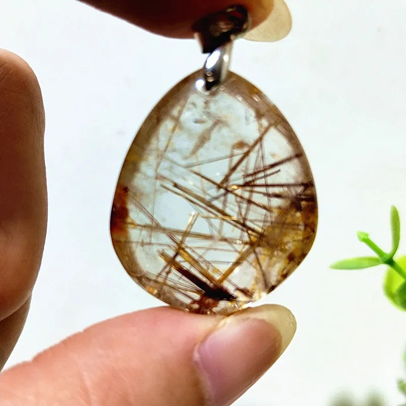 Natural Quartz Rutilated Yellow Hair Crystal Necklaces Pendant Gemstones Ornaments Spiritual Reiki Meditation Healing