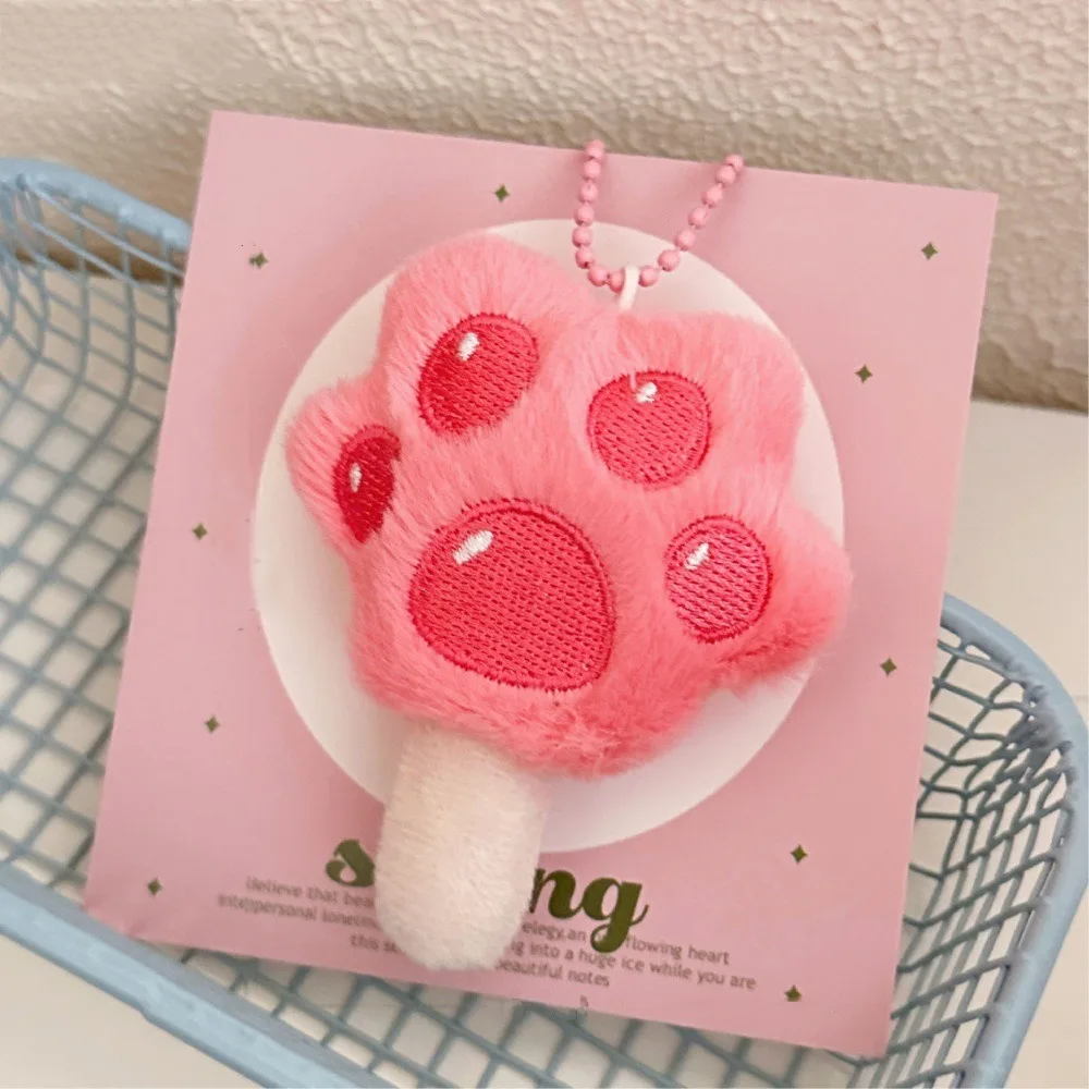 

Lovely Animal Kitten Cat Paw Popsicle Keychain Fluffy Soft Stuffed Doll Keyring Cartoon Ins Car Key Pendant Children Toys