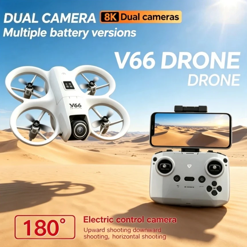 Original V66 GPS Foldable Drone 8K HD Brushless Motor 5G WIFI Obstacle Avoidance 180° Flip FPV Quadcopter for Beginners Adults