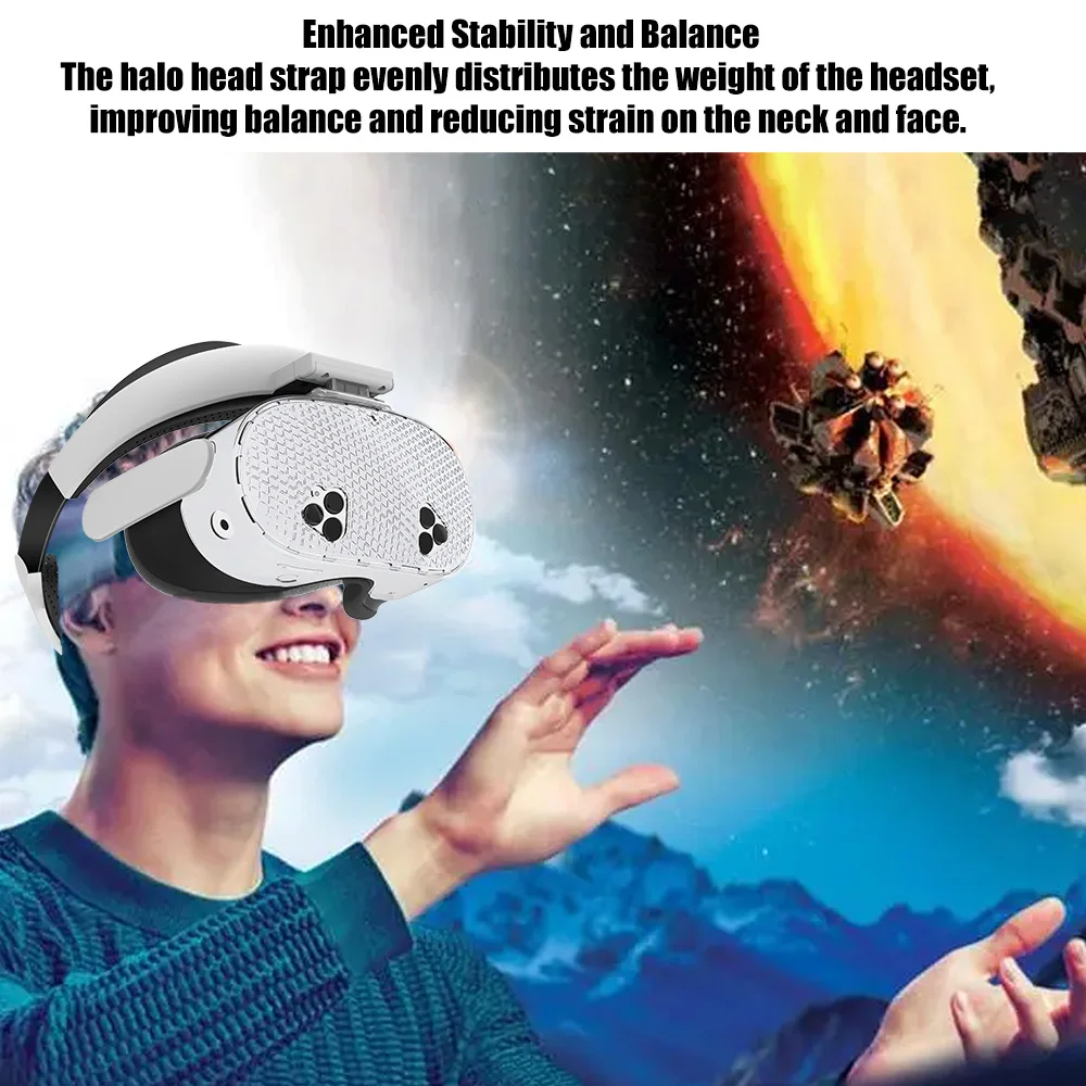 لملحقات Quest 3S VR غلاف شفاف مع حزام رأس مريح مع مجموعة 2 في 1 معززة لسماعات الرأس Meta Quest 3S VR