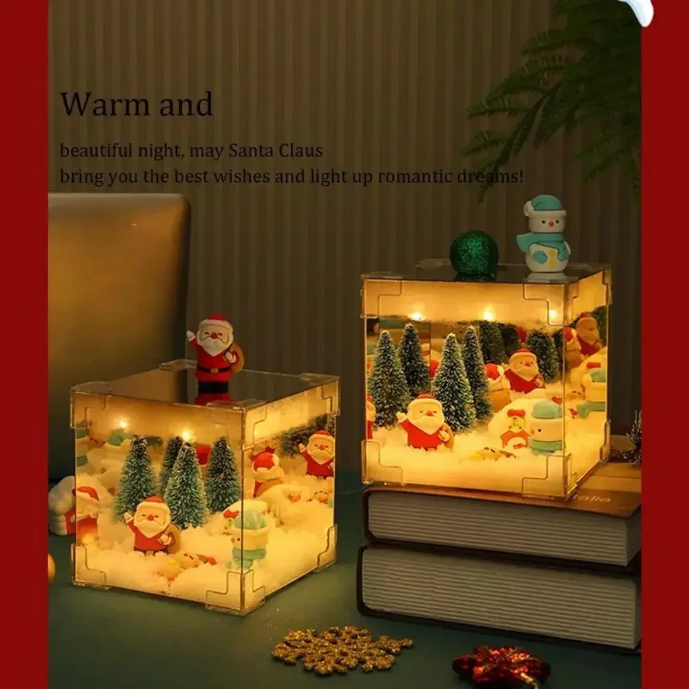 Natal diy decorações espelho e led cubo lâmpada 3d papai noel boneco de neve árvore luzes de natal kit material diy para decoração de natal