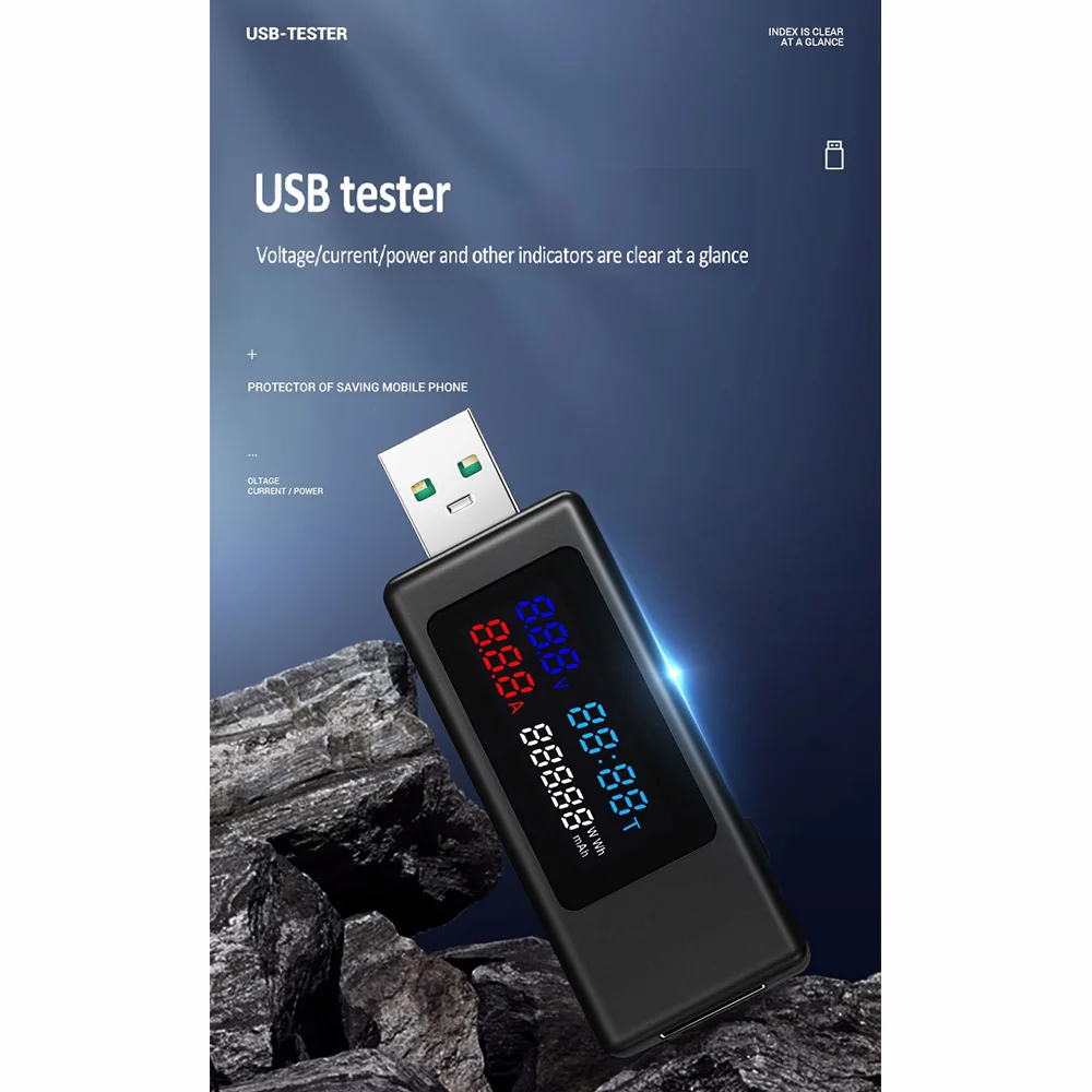 AEE6-6 In 1 USB Tester DC4-30V IPS Display Digital Voltage Power Timing Capacity Meter  For Current, Voltage