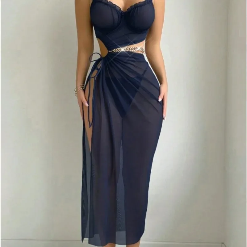 Sexy Women's Two-piece Off-the-shoulder Beach Vacation Hot Spring Swimsuit  Plus Size Long Nightgown Night Gown for Women image 6