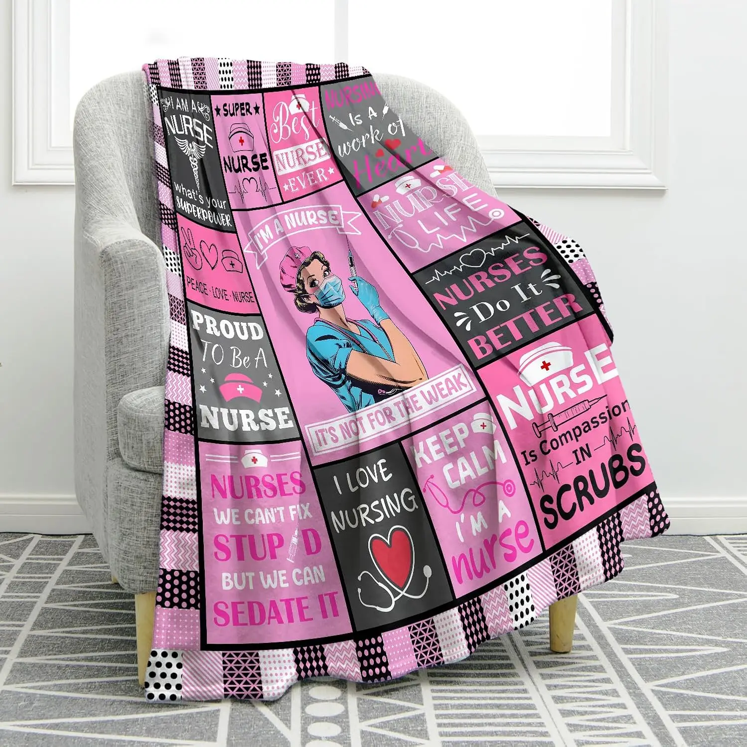 Nurse Theme Throw Blanket Professional Appreciation Artistic Nursing Graduation Unique Home Decor Accessory