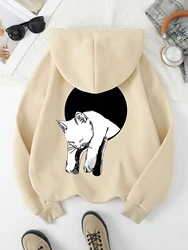 Cute Cat Pattern Printing Women Hoody Harajuku Loose Sweatshirt Fashion Fleece Warm Hoodie Vintage Autumn Crewneck Woman Top