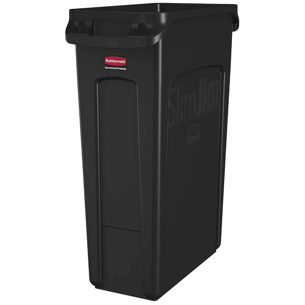 

Slim Jim Plastic Rectangular Trash/Garbage Can With Venting Channels, for Kitchen, Office, Workspace, 23 Gallon