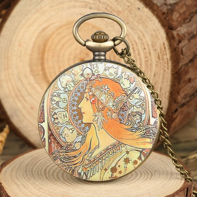 Elegante Side-Face Design Quartz Relógio de Bolso para Mulheres e Meninas, Jóias Retro Pingente, Colar, Camisola Corrente, Relógio, Presente, Beleza