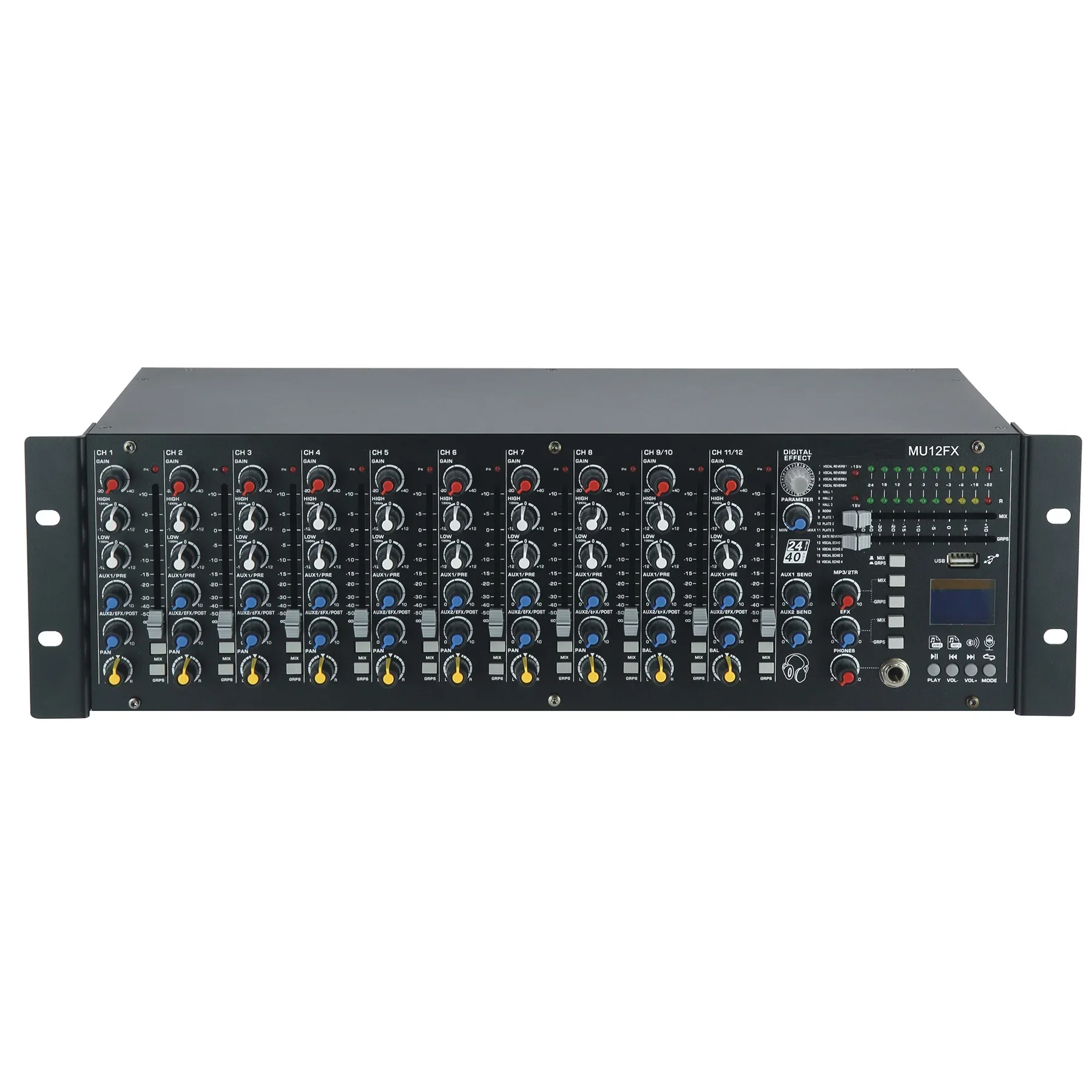 Professional 3U Rack 12-Channel Audio Mixer Console PA System meeting Sound Equipment Professional Rack Mounted Console MU12FX