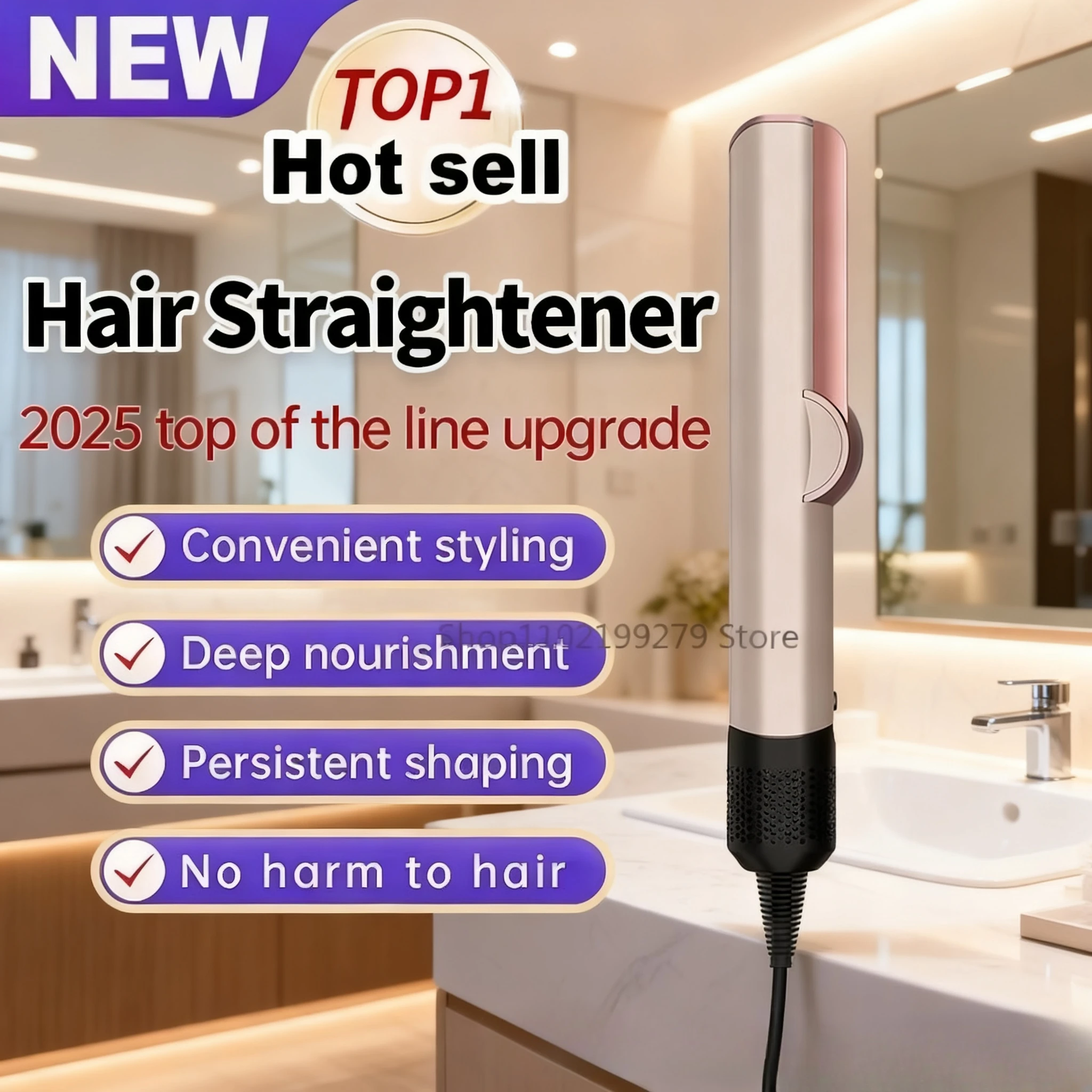 

Professional 2 IN 1 Hair Straightener & Hair Dryer Heat-Up Hair Flat Iron Negative Ion Iron Long-Lasting Styling Tool