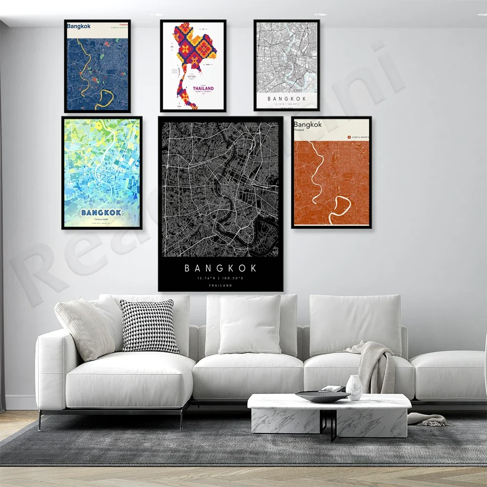 Thailand map print poster, Bangkok Thailand, black and white color city map art, city map scandinavian artwork, Thailand gift