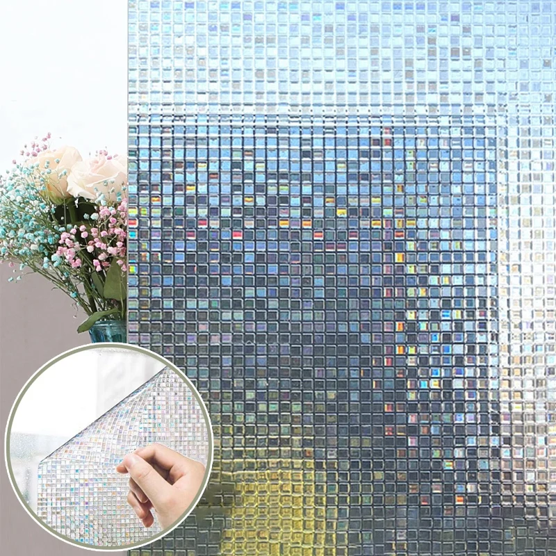 Window Privacy Film 3D Rainbow Window Decals Reusable Stained Glass Window Film Bathroom Privacy Sticker Home Decor