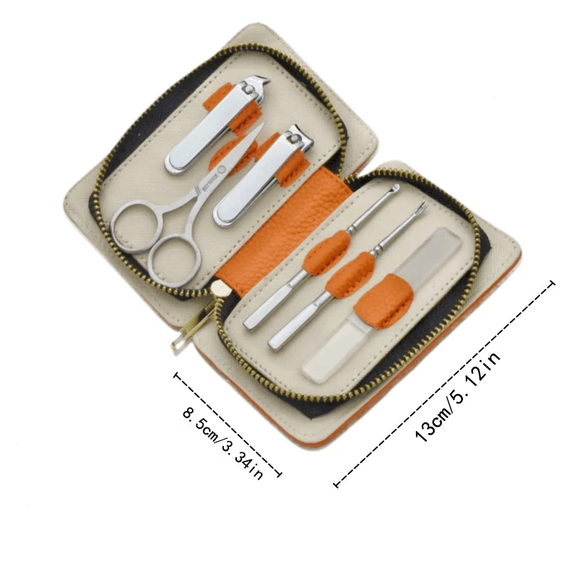 오렌지 가죽 매니큐어 도구 트리밍 세트, 스테인리스 매니큐어 풀세트, 홈케어 매니큐어 발 각질 제거 키트