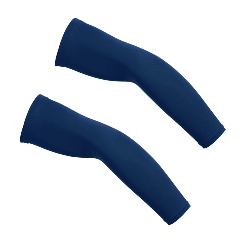 2 個のスポーツ肘スリーブ日焼け防止アームガード伸縮性のある圧縮スリーブ通気性のある屋外トレーニング用ネイビーブルー Xl
