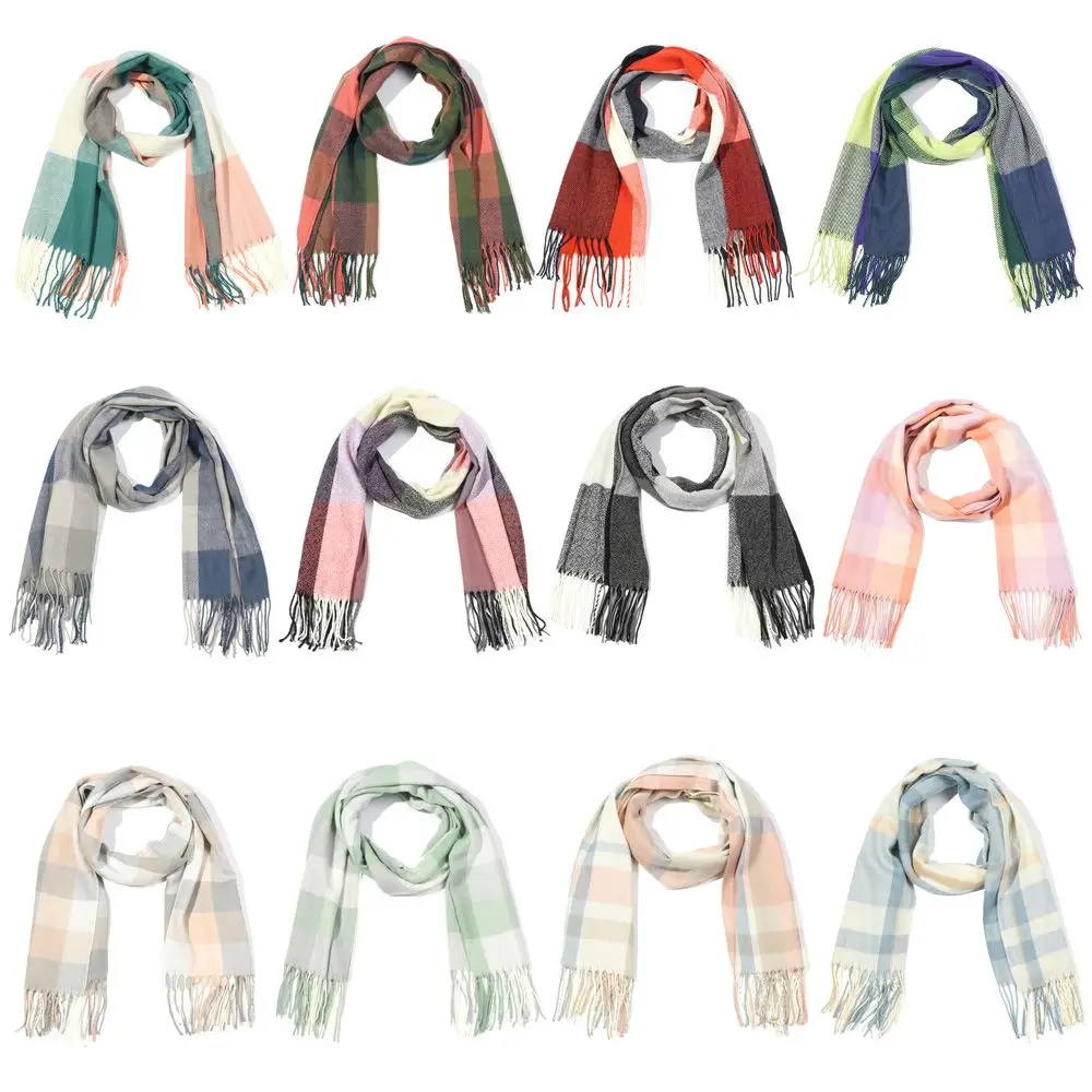 Wide Lattices Scarf Knitted Plaid Scarves Autumn Winter Cashmere Shawl Wrap  Long Shawl Wrap Blanket Warm Tippet