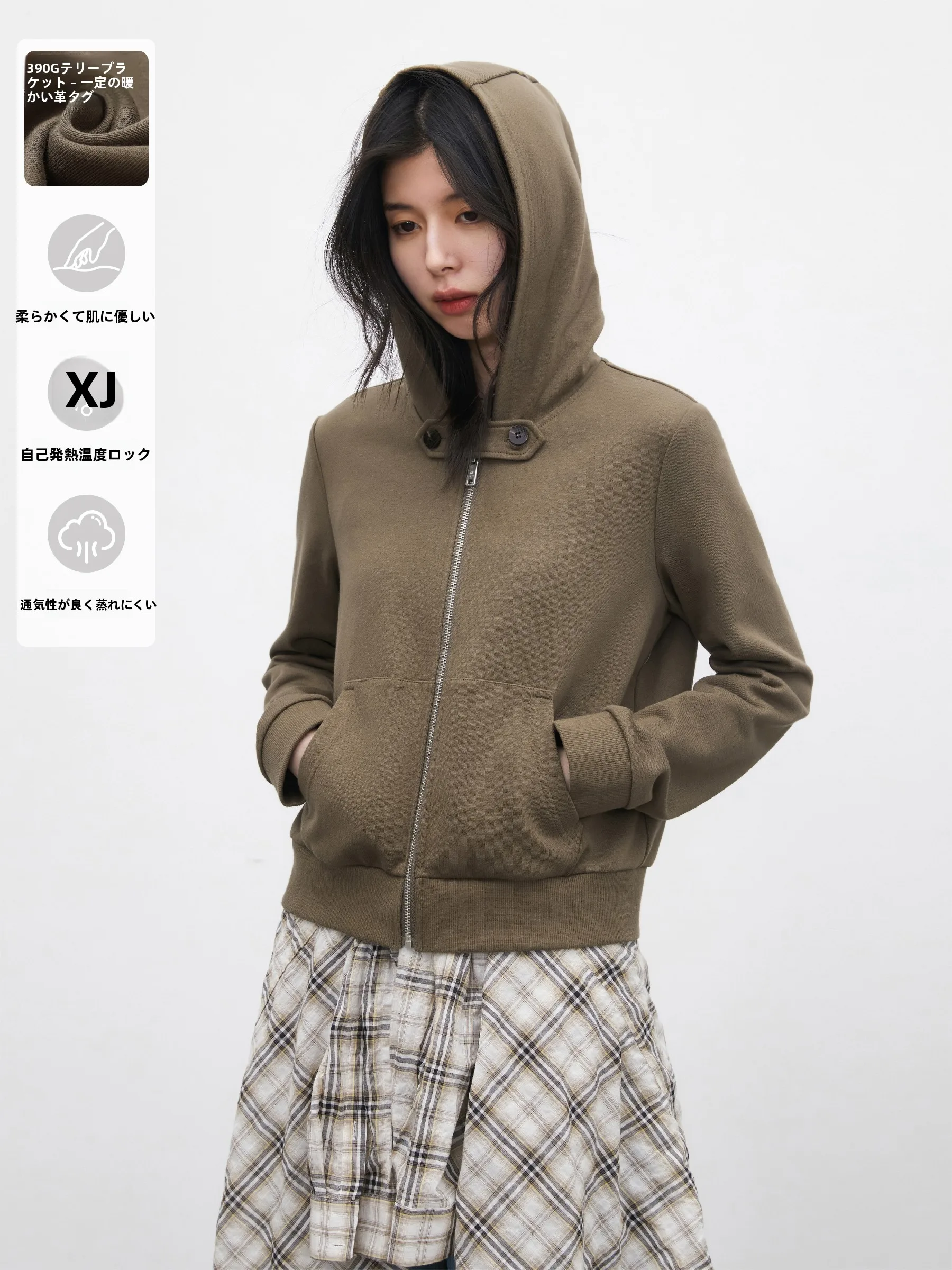 

CHICVEN Весенняя новинка: Теплая женская толстовка с капюшоном на молнии, из смесового хлопка и полиэстера, повседневная одежда