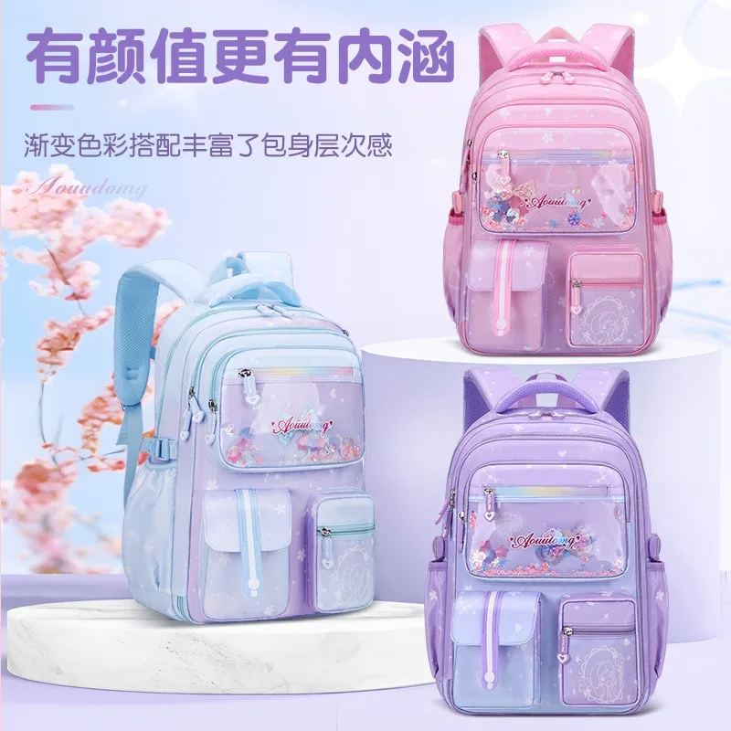 Primary Students Schoolbag for Girls Kawaii Backpack Large Capacity Side Open Cute Rainbow School Backpack Teen Kids Rucksack